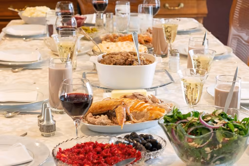 Thanksgiving Dinner Table Celebration with Family and Friends