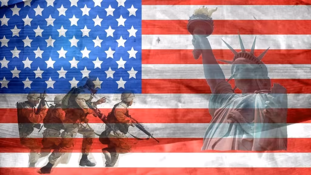 A proud, waving American flag stands tall beside soldiers in uniform, saluting in honor and unity. This image symbolizes the strength and sacrifice of veterans and the financial security offered by the San Diego Disabled Veterans' Property Tax Exemption.