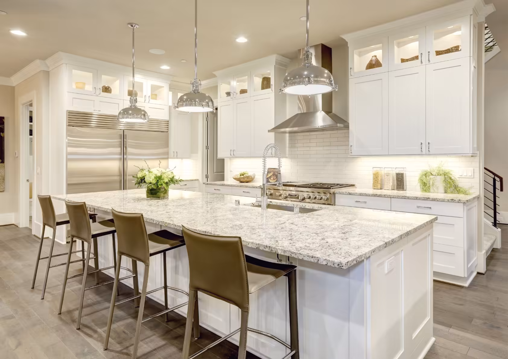Beautifully update new kitchen. White with chrome appliances.