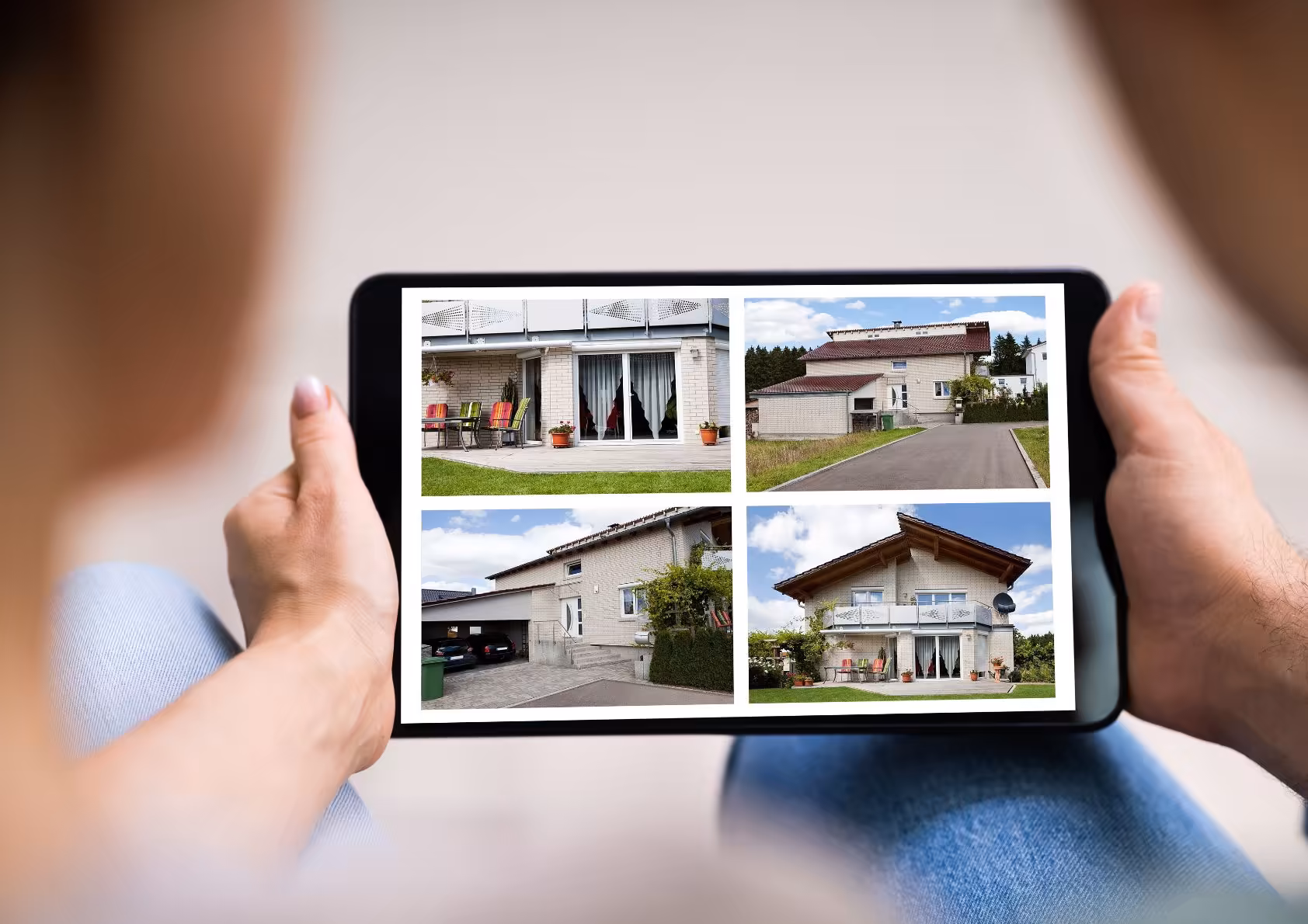 couple looking at home for sale online. Nice real estate photos.