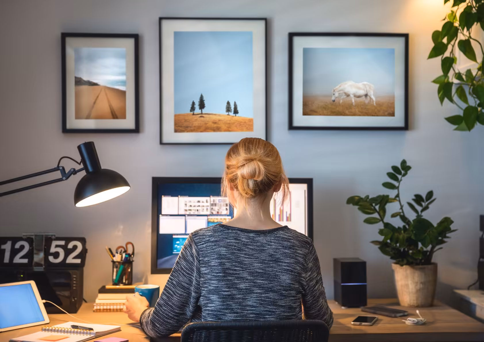 remote worker in a home office. 