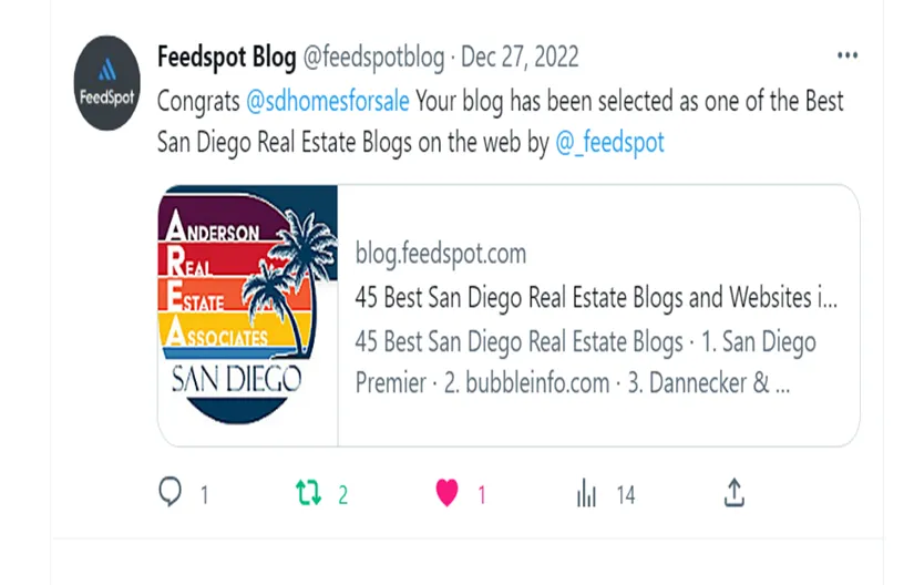 HomesinSDCounty was Ranked in the Top Real Estate Blogs in San Diego County -4Years Running