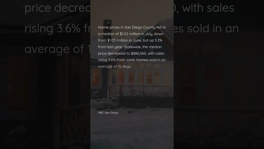 Median home price in San Diego drop $30,000 in a month